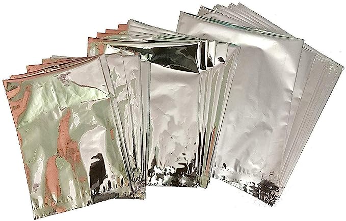 Aluminium Silver Foil Plastic Pouches Bags | 100 Pieces | Tea, Coffee, Food Packaging Metallised Hot/Dry Food Parcel Bags | Reusable Recyclable Resealable|
