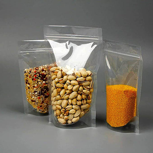 Laminated Standee Pouches | Zipper | 50 Pieces | Transparent | Food Grade | Multipurpose- Pouches |