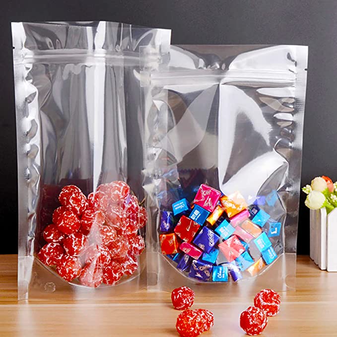Laminated Standee Pouches | Zipper | 50 Pieces | Transparent | Food Grade | Multipurpose- Pouches |